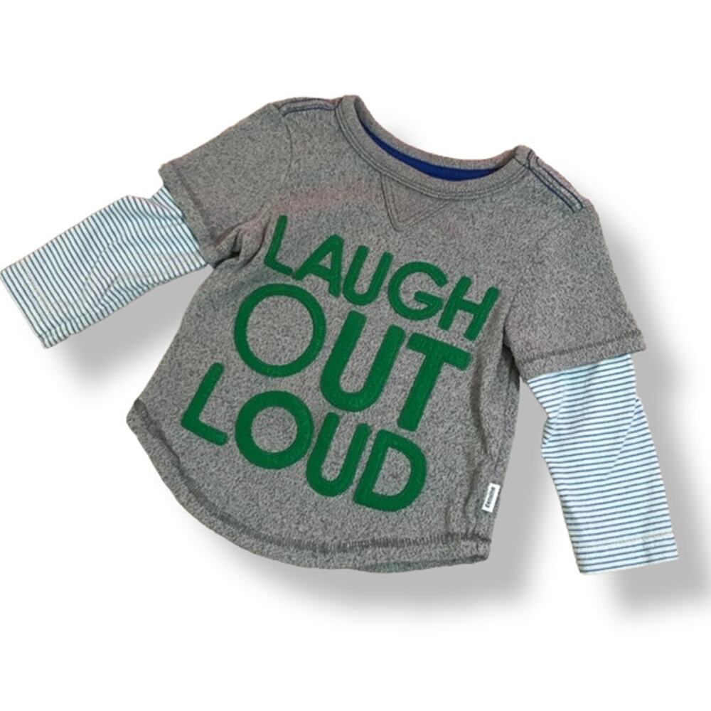 Genuine Kids Boys Shirt Size 18 Months Laugh Out Loud LOL Green Gray Long Sleeve